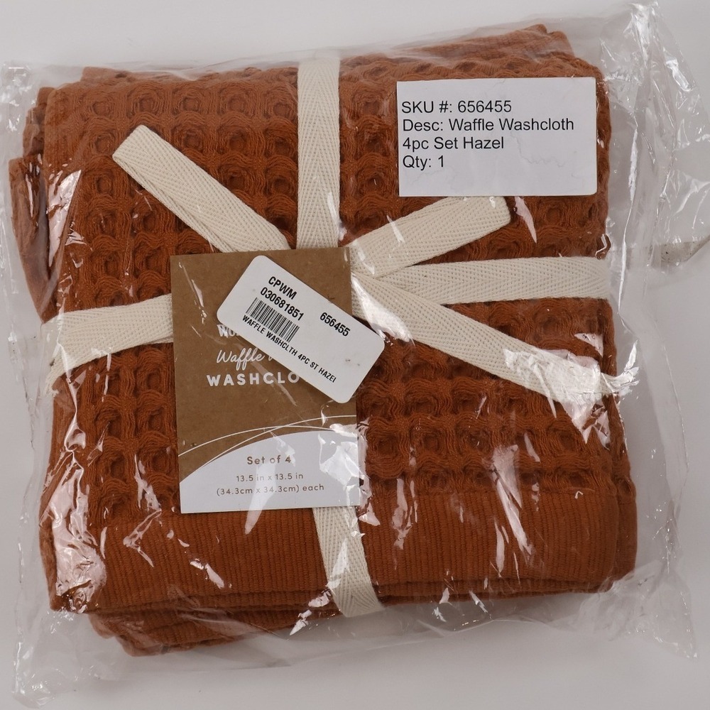 Waffle Washcloth 4pc Set Hazel Orange Brown OS NWT